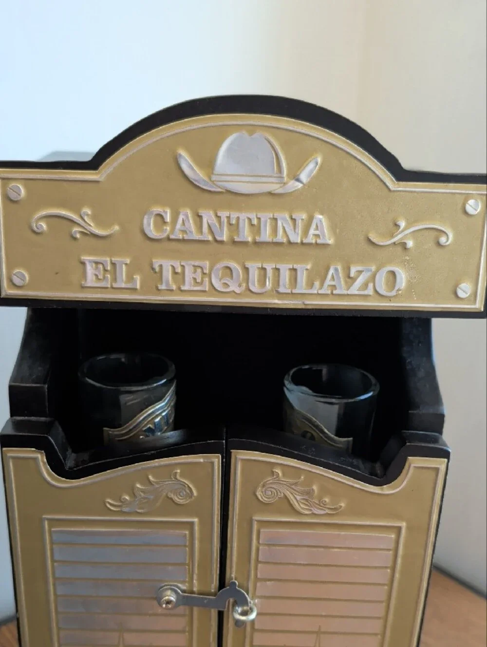 Decorative Shot Glass Cabinet - Black and Gold